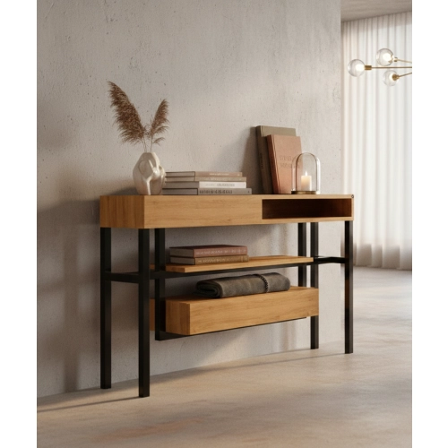 KONSOLA Z SZUFLADĄ DREWNO LITE DĄB OLCHA SKD-304